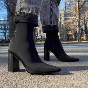 JEFFREY CAMPBELL SIREN POINTED TOE  SOCKS BOOTS in BLACK, SIZE 8.5